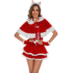 Cosplay Christmas Costume with Red Cape and Faux Fur Trim for Women
