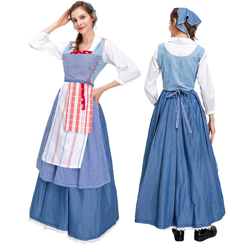 2025 Country Maid Cosplay Costume – Vintage Farmhouse Halloween Dress with Apron for Women