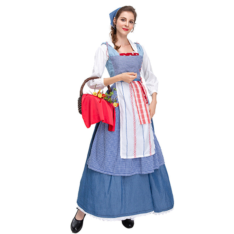 2025 Country Maid Cosplay Costume – Vintage Farmhouse Halloween Dress with Apron for Women