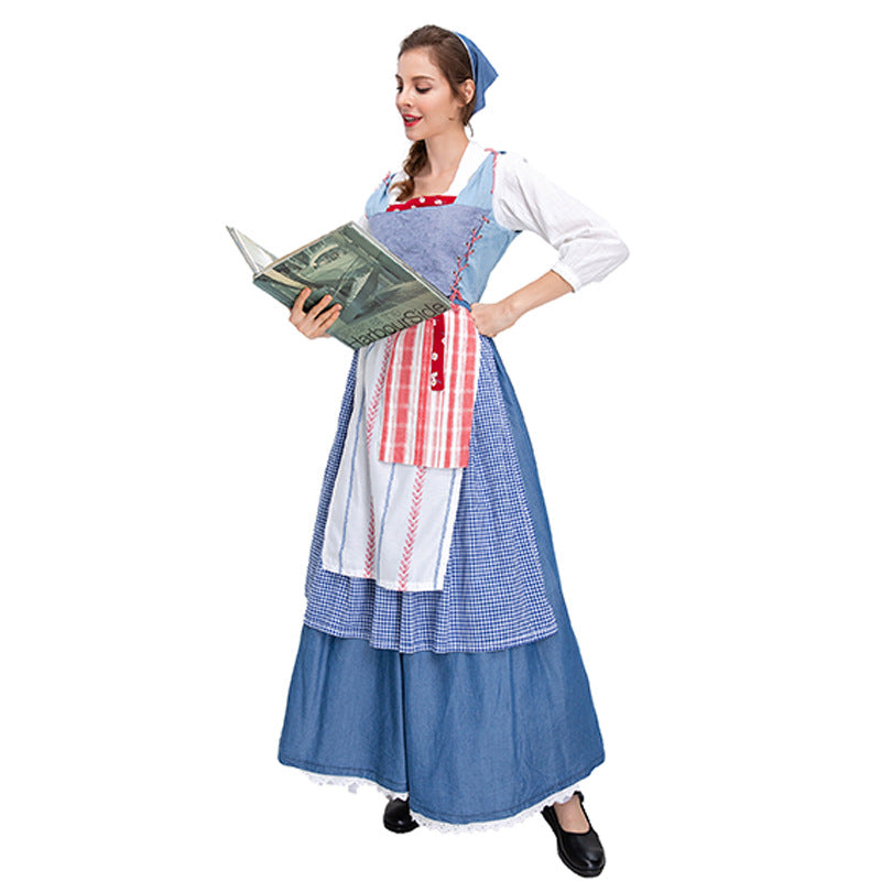 2025 Country Maid Cosplay Costume – Vintage Farmhouse Halloween Dress with Apron for Women