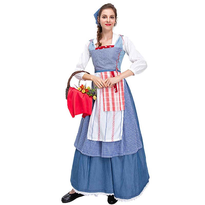 2025 Country Maid Cosplay Costume – Vintage Farmhouse Halloween Dress with Apron for Women