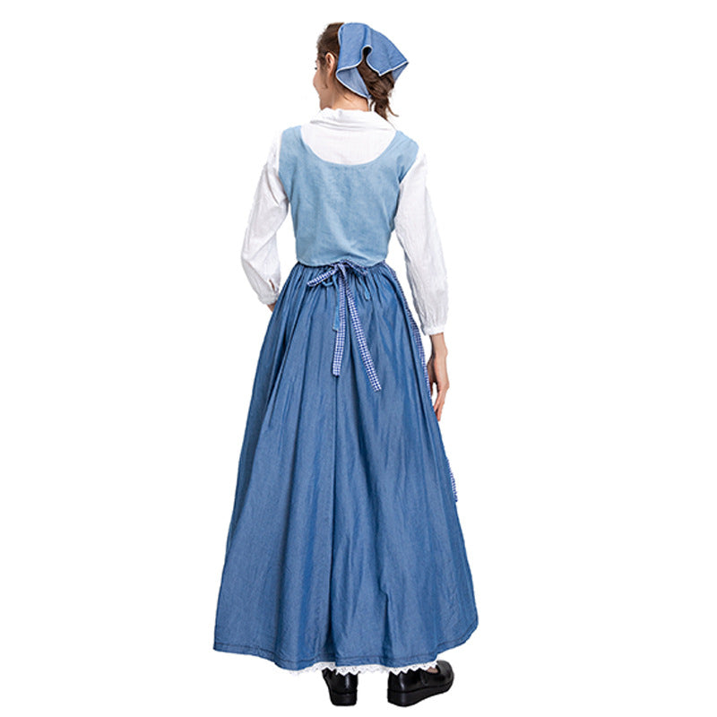 2025 Country Maid Cosplay Costume – Vintage Farmhouse Halloween Dress with Apron for Women