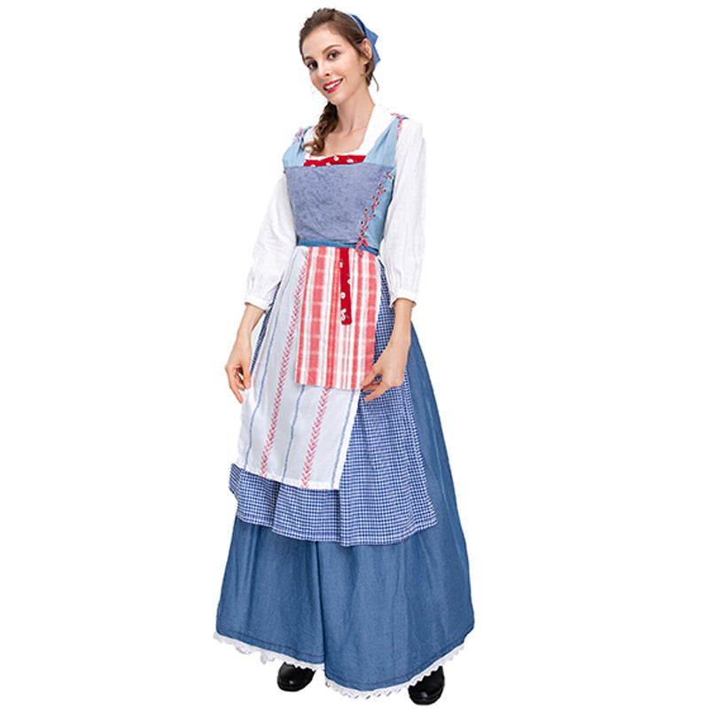 2025 Country Maid Cosplay Costume – Vintage Farmhouse Halloween Dress with Apron for Women
