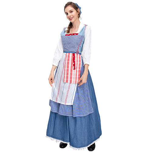2025 Country Maid Cosplay Costume – Vintage Farmhouse Halloween Dress with Apron for Women