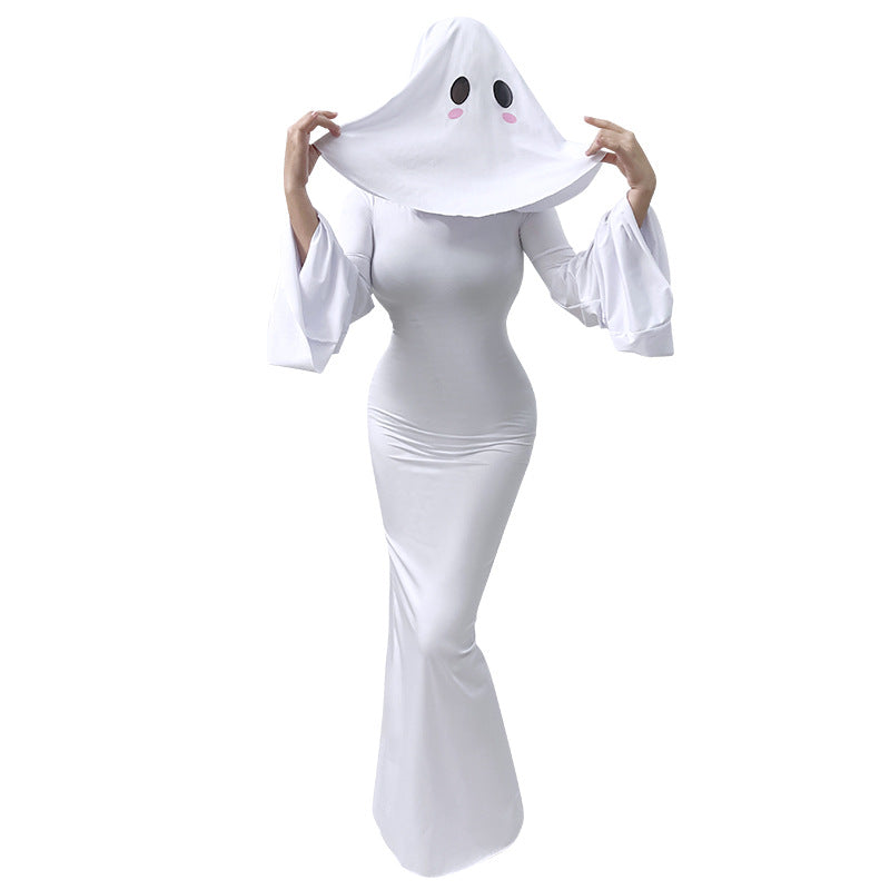 2025 Cute Ghost Cosplay Costume – White Halloween Dress for Women
