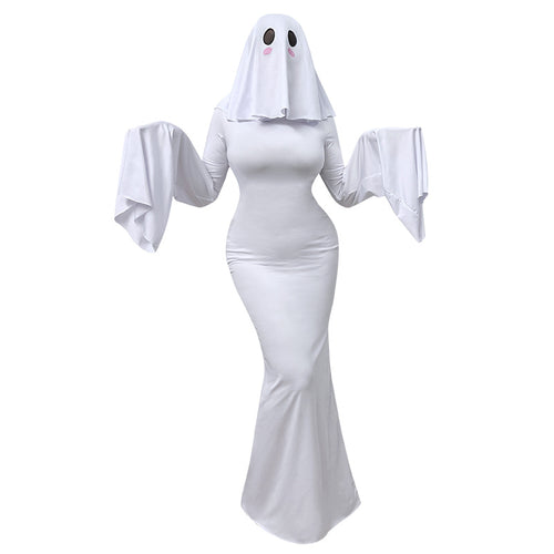 2025 Cute Ghost Cosplay Costume – White Halloween Dress for Women