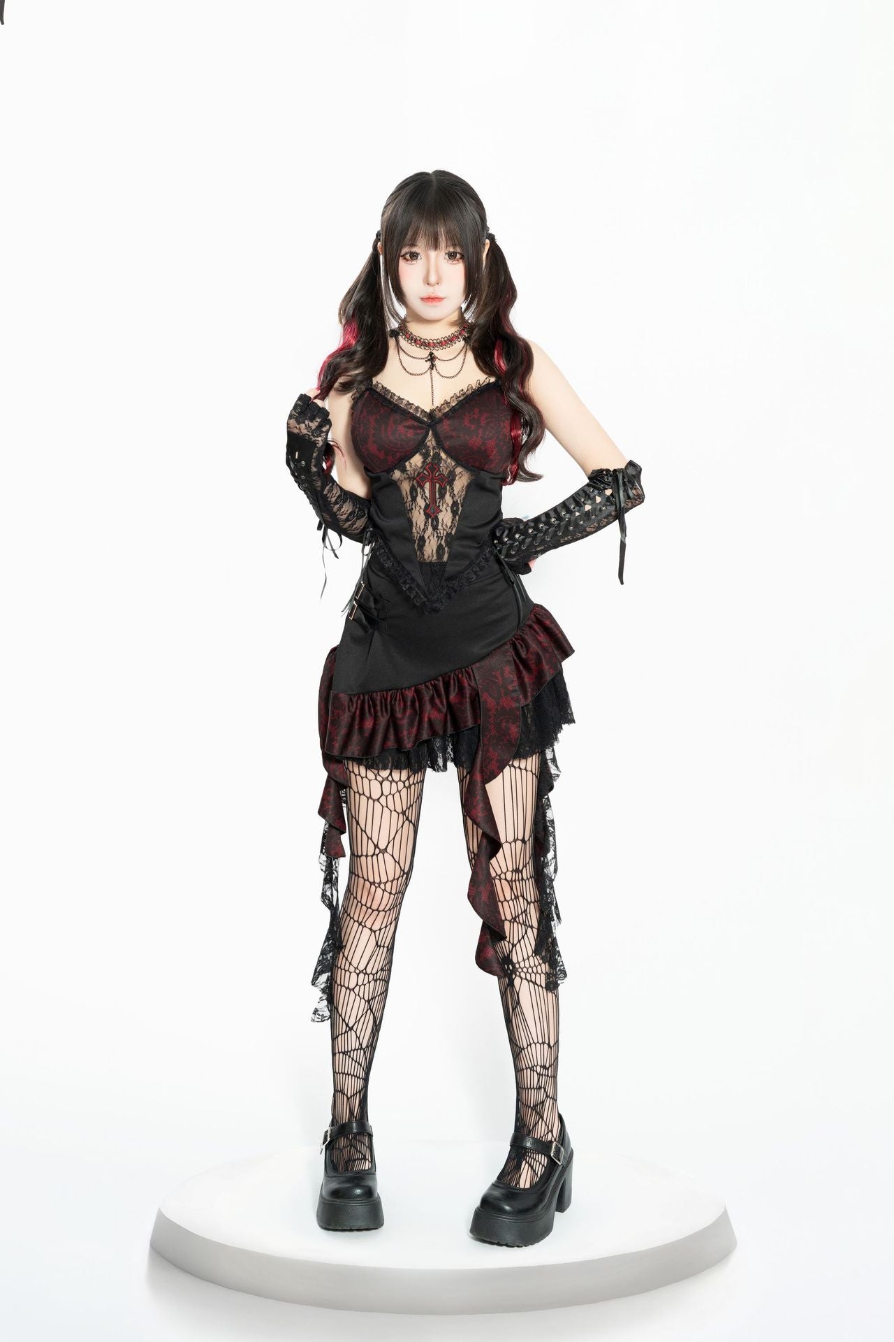 2025 Dark Gothic Cosplay Black and Red Lace Dress Set – Alternative Fashion Outfit