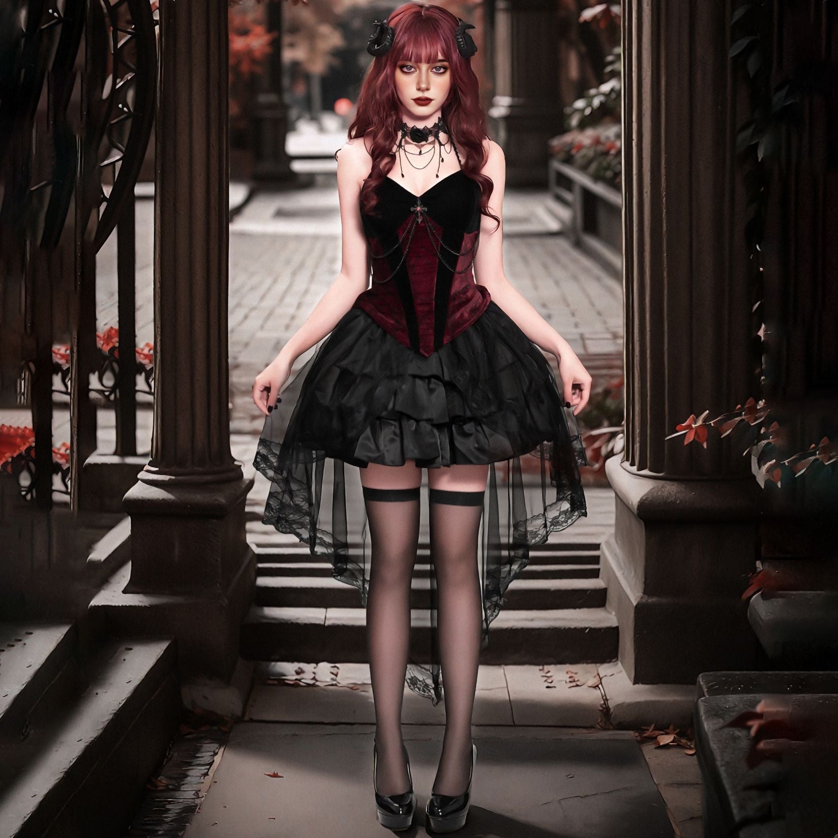 2025 Gothic Vampire Demon Witch Cosplay Costume – Dark Court Halloween Outfit