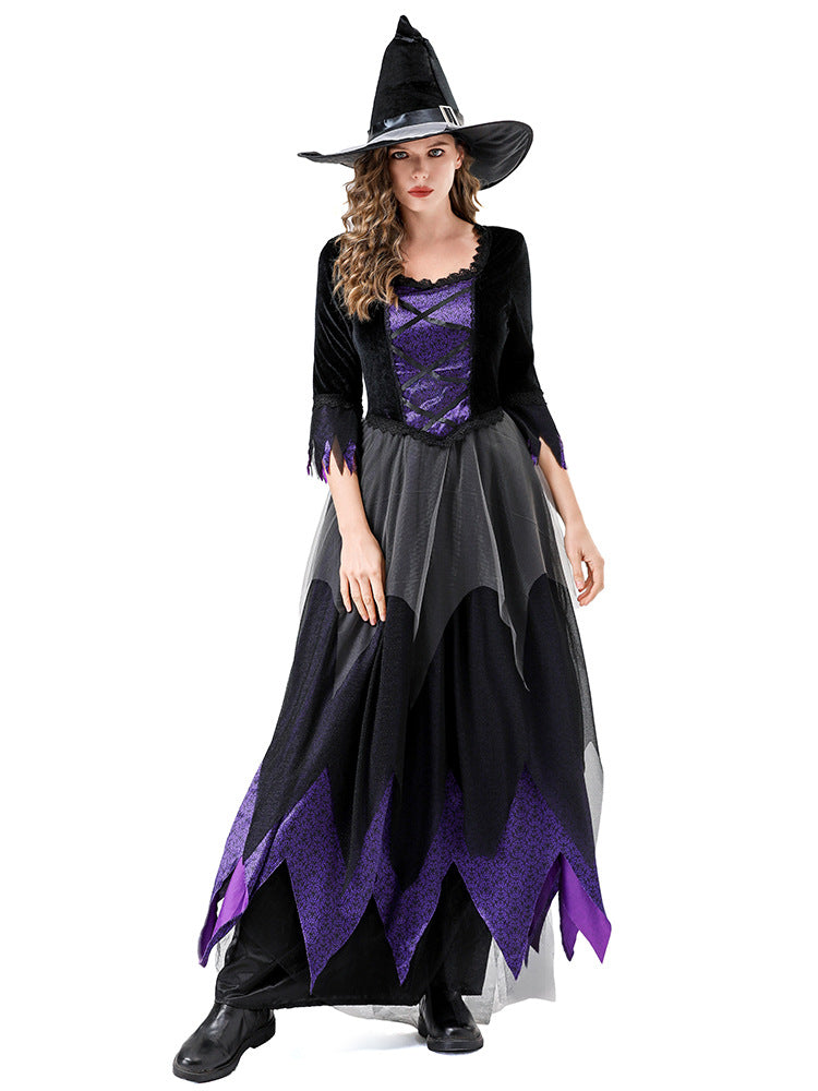 2025 Halloween Witch Cosplay Costume – Black and Purple Vampire-Style Dress for Women