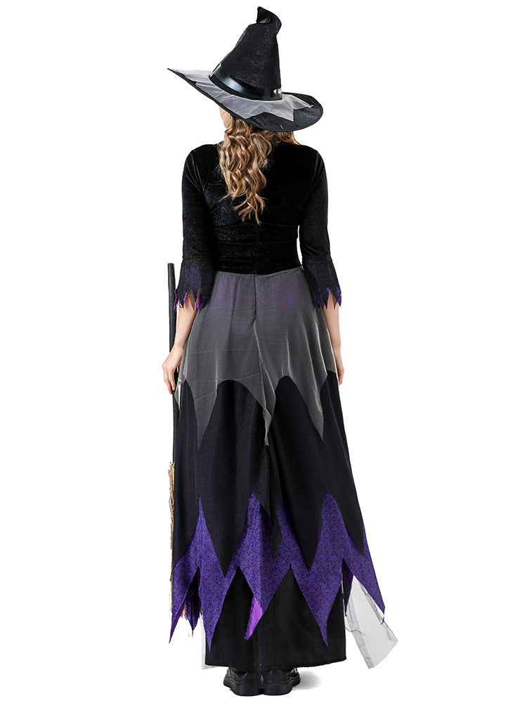 2025 Halloween Witch Cosplay Costume – Black and Purple Vampire-Style Dress for Women