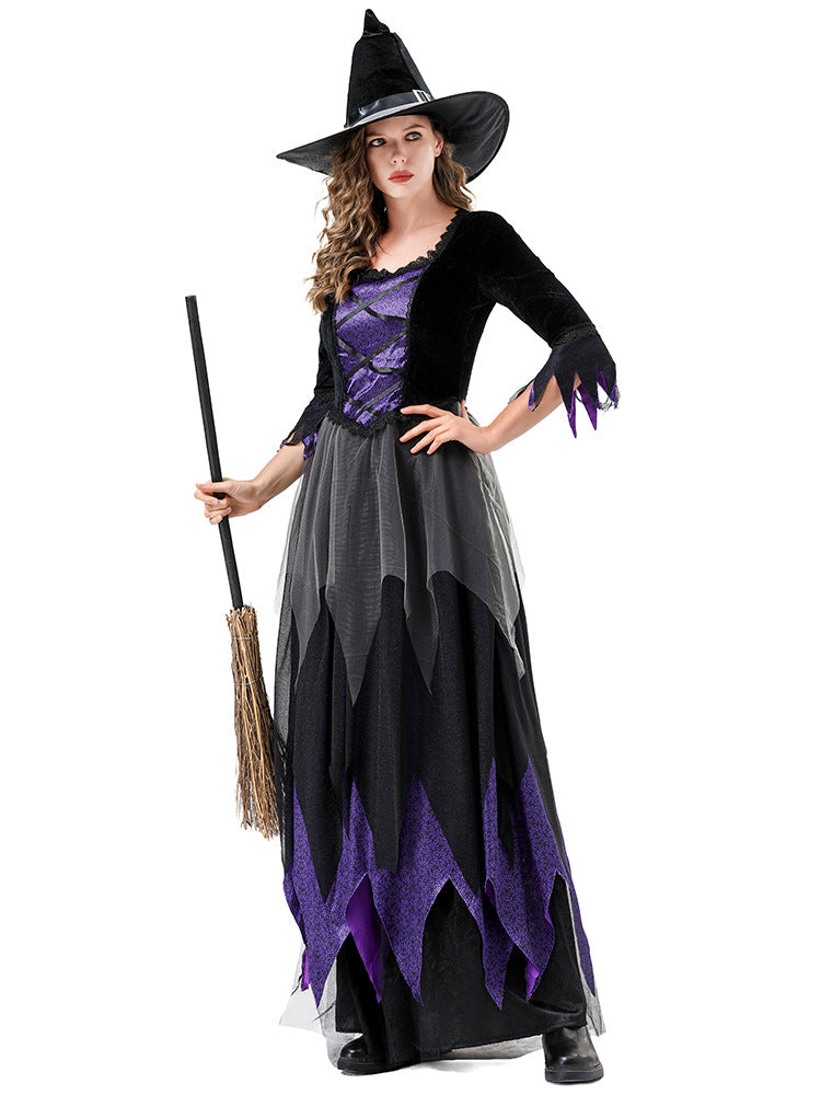 2025 Halloween Witch Cosplay Costume – Black and Purple Vampire-Style Dress for Women