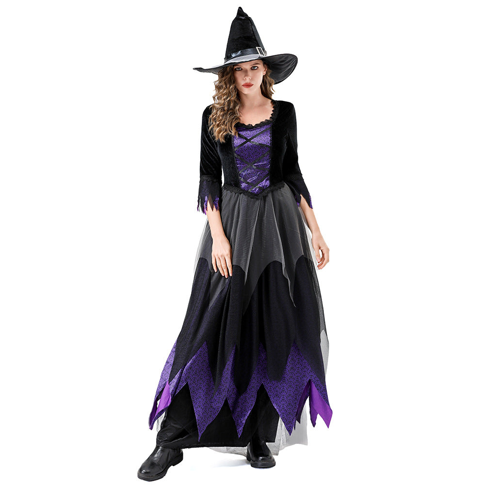 2025 Halloween Witch Cosplay Costume – Black and Purple Vampire-Style Dress for Women