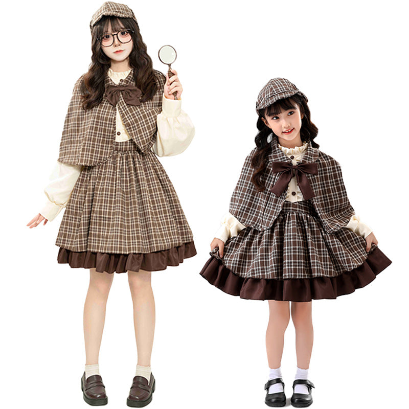 Women's Classic Detective Cosplay Costume – Vintage Plaid Outfit for Roleplay, Halloween, and Theme Parties