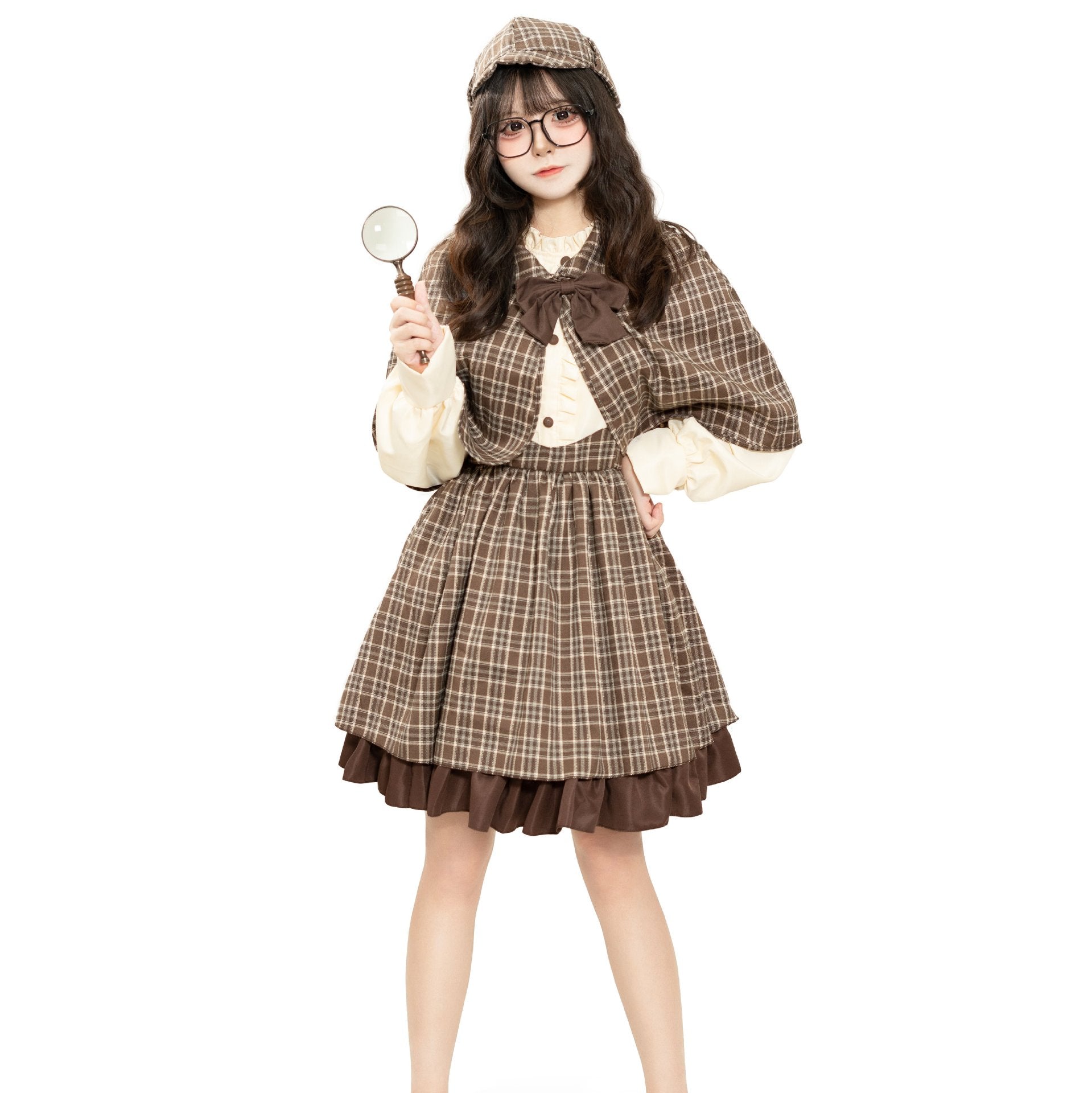Women's Classic Detective Cosplay Costume – Vintage Plaid Outfit for Roleplay, Halloween, and Theme Parties