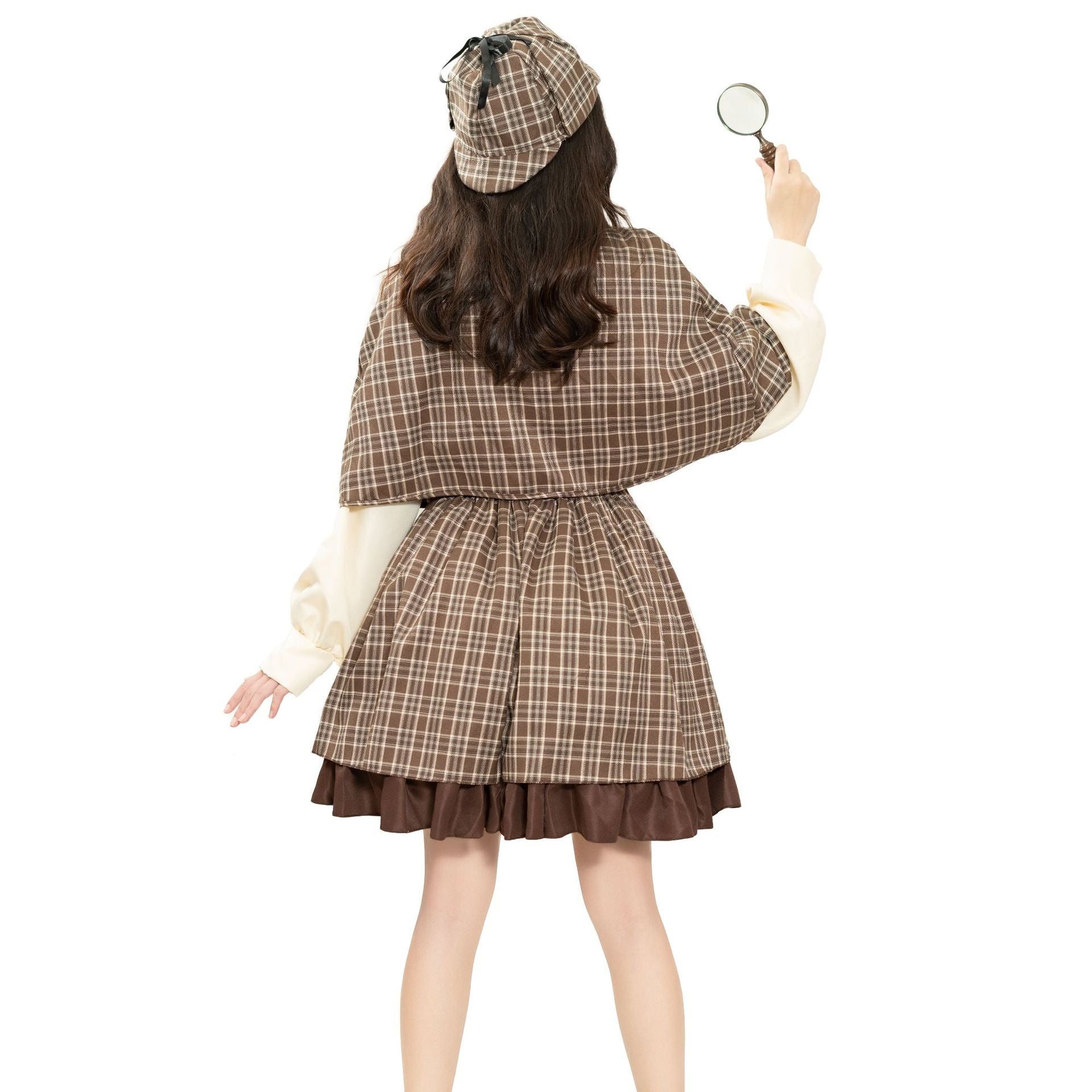 Women's Classic Detective Cosplay Costume – Vintage Plaid Outfit for Roleplay, Halloween, and Theme Parties