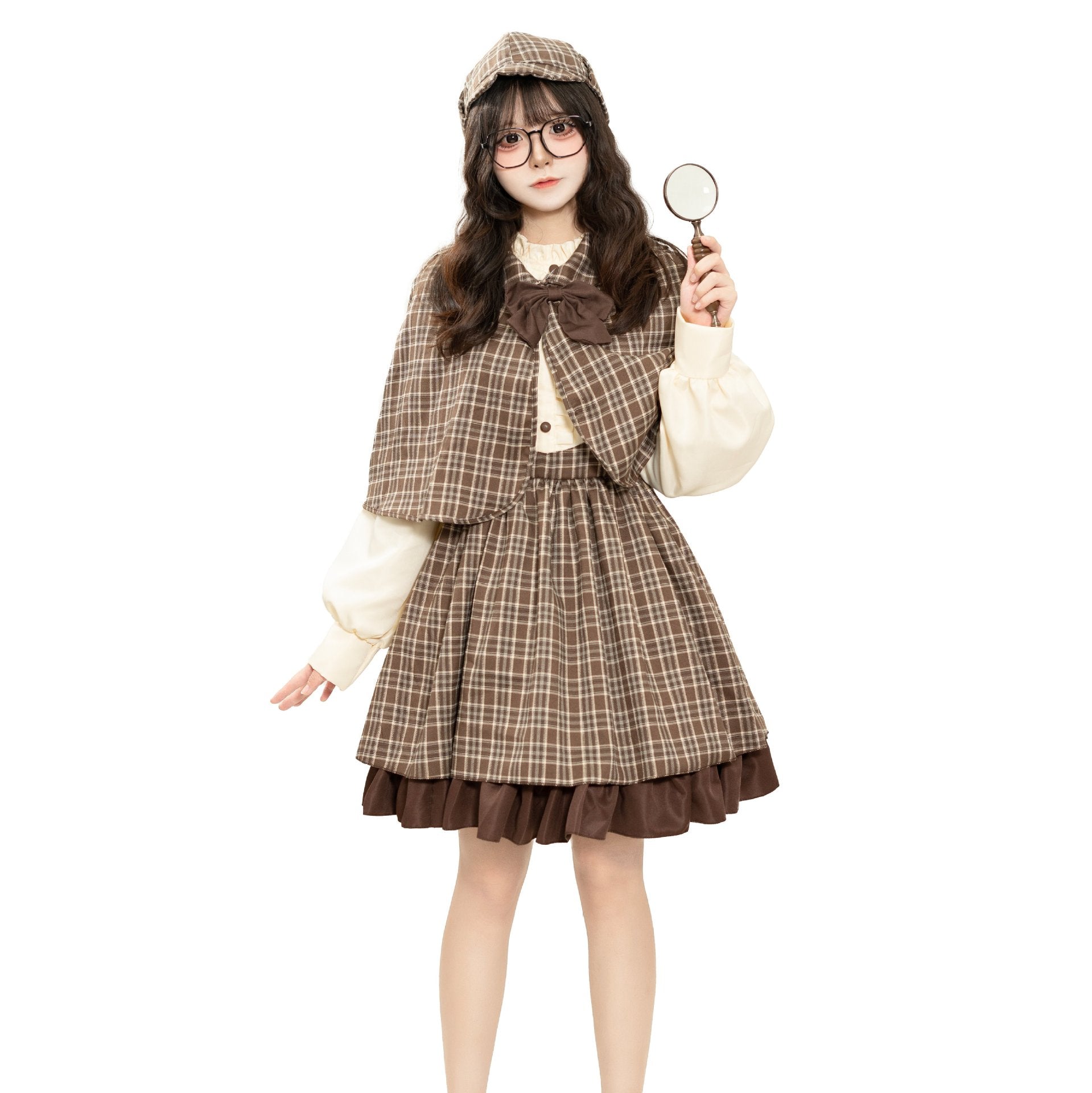 Women's Classic Detective Cosplay Costume – Vintage Plaid Outfit for Roleplay, Halloween, and Theme Parties