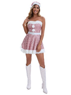 Women's Pink Sequin Cosplay Christmas Dress – Holiday Party Costume
