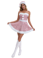 Women's Pink Sequin Cosplay Christmas Dress – Holiday Party Costume