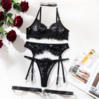 Sexy Lingerie 5-Piece Set – Sheer Lace Bra, Garter Belt, Thong & Choker Ensemble