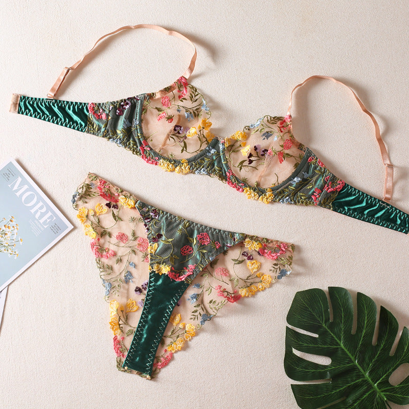 Floral Embroidered Sexy Lingerie Bra and Thong Set