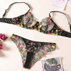 Floral Embroidered Sexy Lingerie Bra and Thong Set