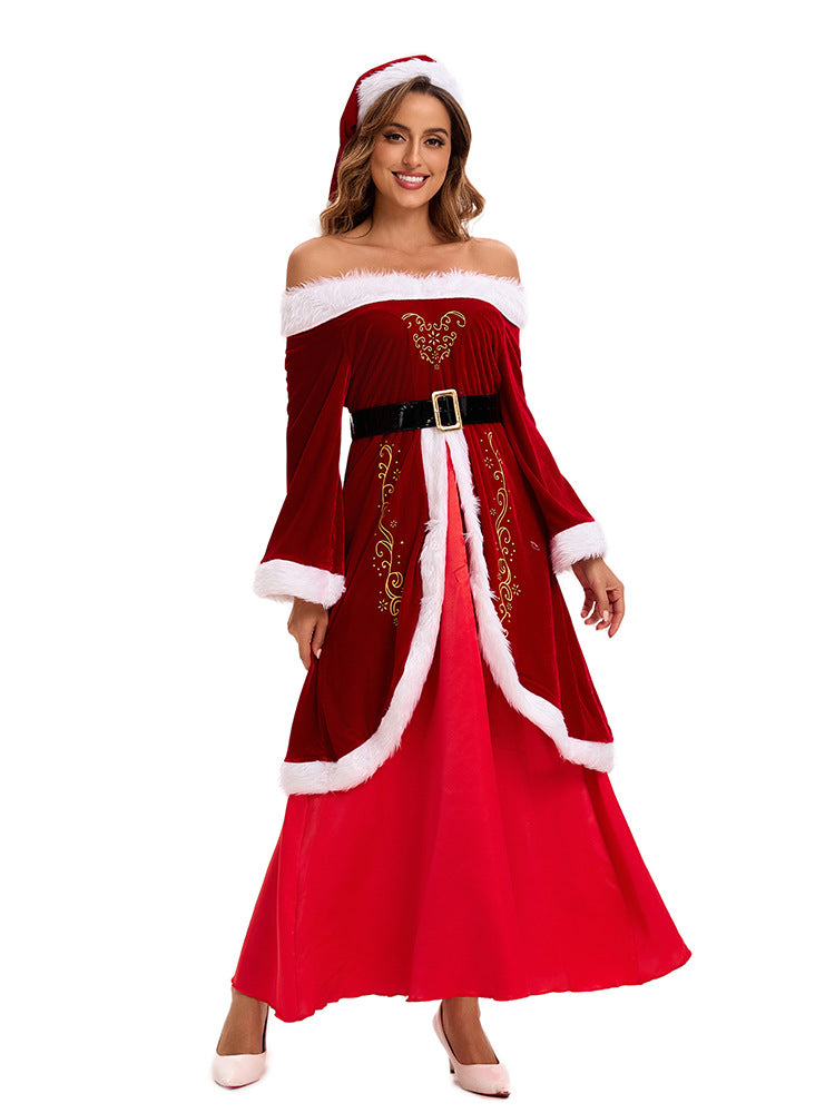 Women's Santa Claus Cosplay Costume - Long Christmas Dress Set