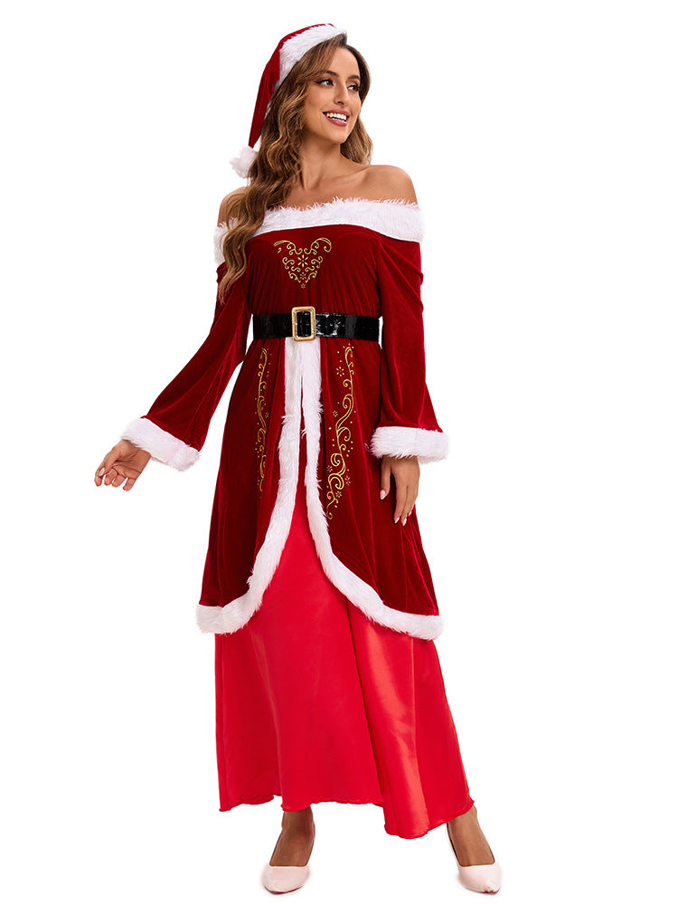 Women's Santa Claus Cosplay Costume - Long Christmas Dress Set