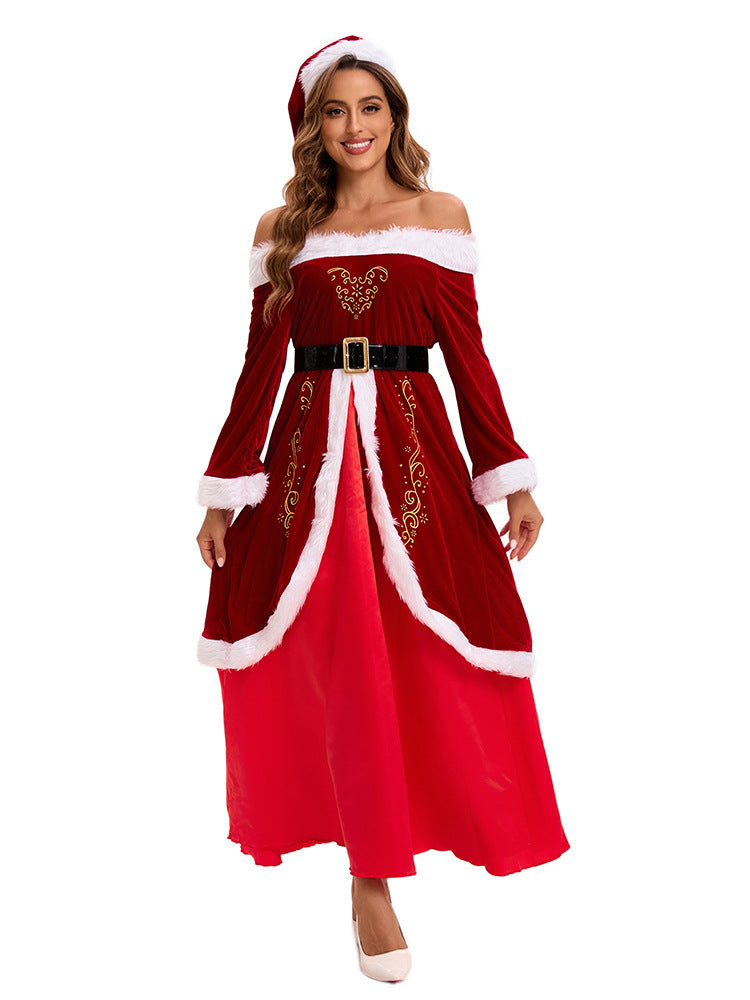 Women's Santa Claus Cosplay Costume - Long Christmas Dress Set
