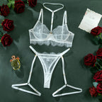 Sexy Sheer Lace Lingerie Set – 4-Piece Halter Bra & Adjustable Leg Garter Harness