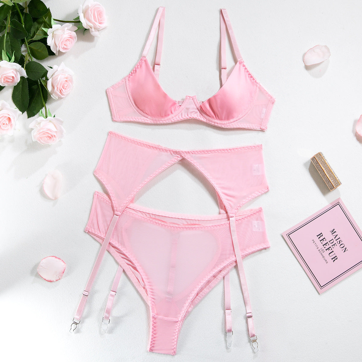 Sexy Lingerie Set – Open Cup Bra with Tassel Pasties & High-Waist Sheer Panties