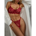 Sexy Black Lace Lingerie Set – Sheer Bra and Thong Two-Piece for Women