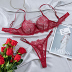 Sexy Black Lace Lingerie Set – Sheer Bra and Thong Two-Piece for Women
