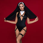 Bold Black Sexy Lingerie Bodysuit Inspired by Naughty Nun Roleplay Costume for Women