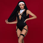 Bold Black Sexy Lingerie Bodysuit Inspired by Naughty Nun Roleplay Costume for Women