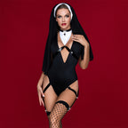 Bold Black Sexy Lingerie Bodysuit Inspired by Naughty Nun Roleplay Costume for Women