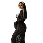 Sexy Lace Halloween Long Dress Costume – Black Cosplay Lingerie for Women