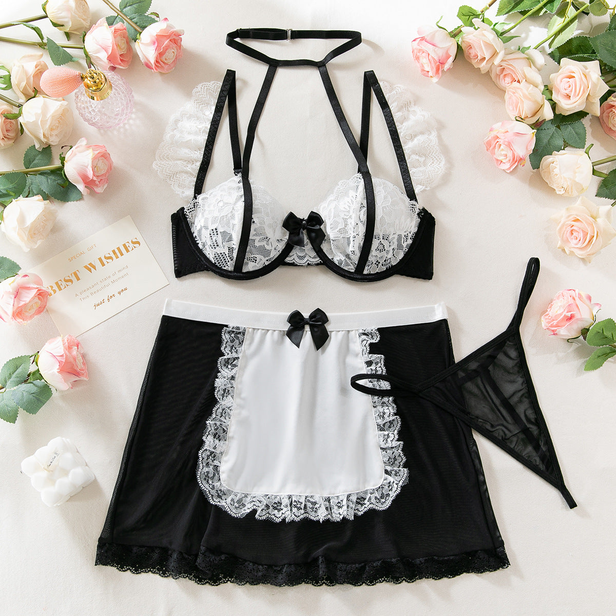 Sexy Lingerie Maid Set – Lace Underwire Bra & Mini Apron Skirt