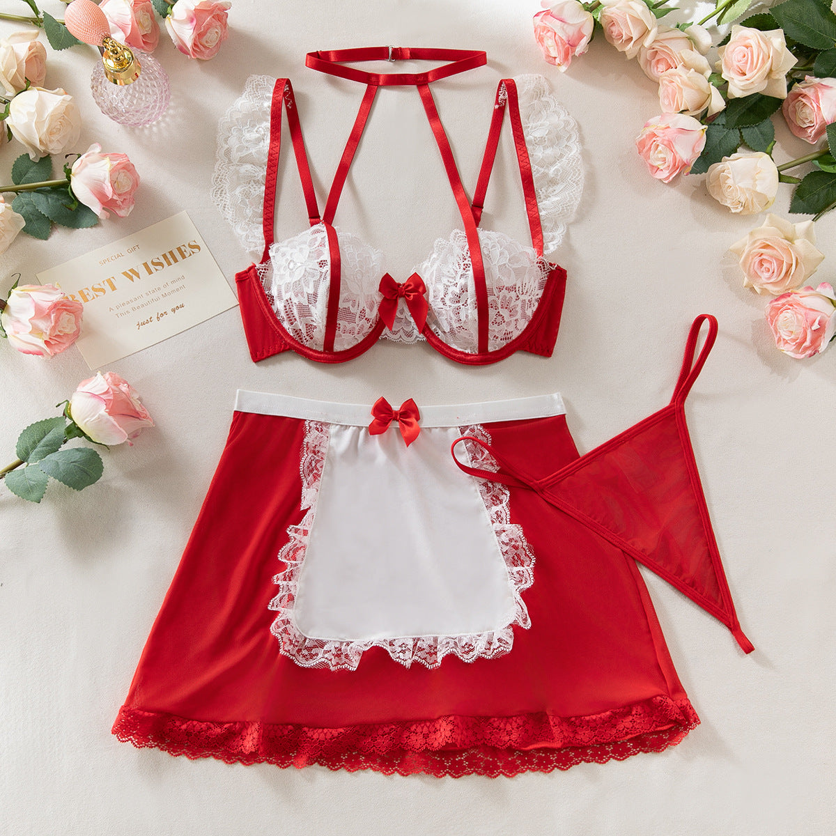 Sexy Lingerie Maid Set – Lace Underwire Bra & Mini Apron Skirt