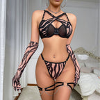 Sexy Pink Heart Mesh Lingerie Set with Matching Gloves - Playful and Sexy Lingerie for Women