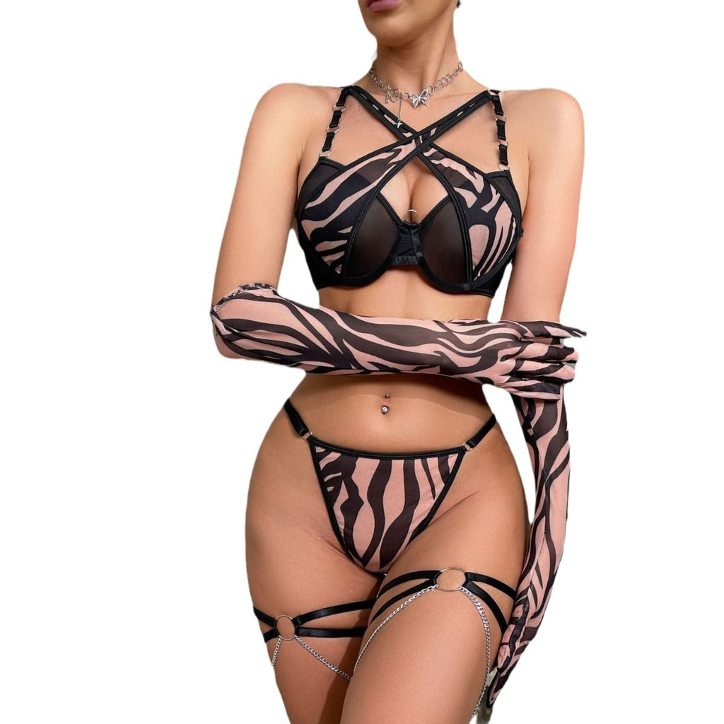 Sexy Pink Heart Mesh Lingerie Set with Matching Gloves - Playful and Sexy Lingerie for Women
