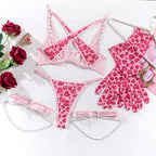 Sexy Pink Heart Mesh Lingerie Set with Matching Gloves - Playful and Sexy Lingerie for Women