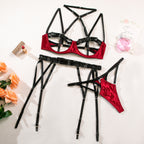 Sexy Lingerie Leopard Harness Set – Strappy Cut-Out Bra & Garter Panty with Stockings
