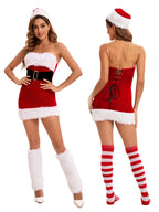 Women’s Christmas Cosplay Costume Set – Strapless Dress with Santa Hat