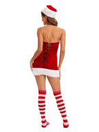 Women’s Christmas Cosplay Costume Set – Strapless Dress with Santa Hat