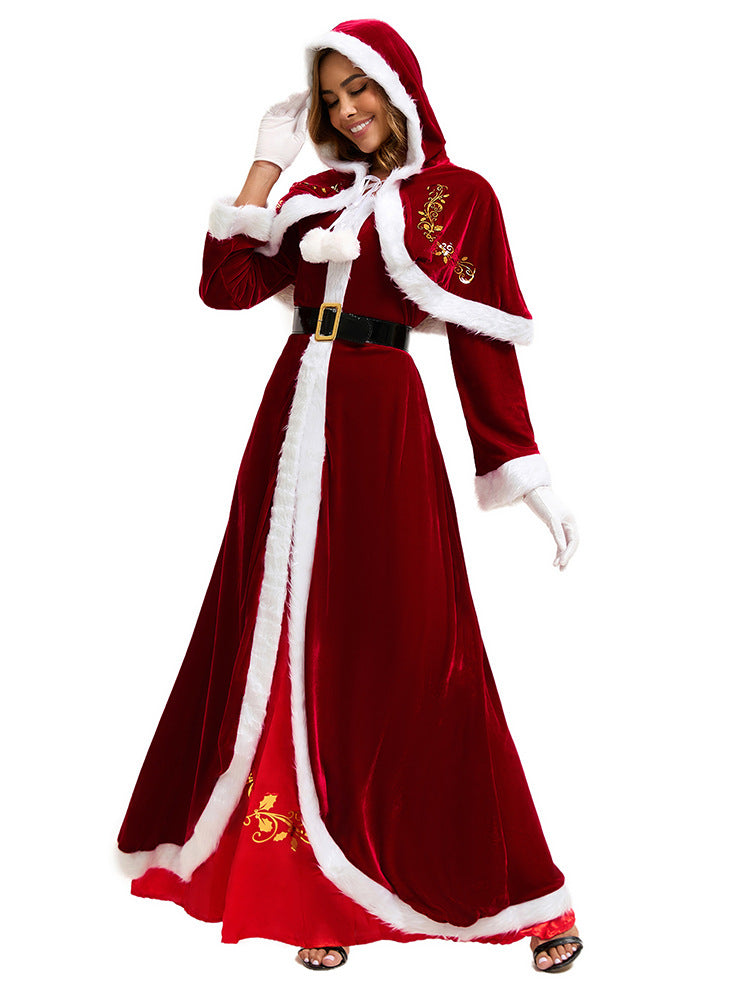 Sexy Lingerie Christmas Costume – Santa Claus Red Gown with Hooded Cape