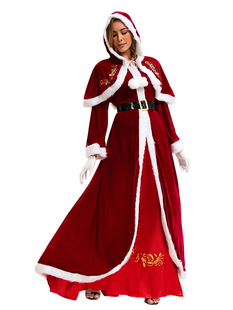 Sexy Lingerie Christmas Costume – Santa Claus Red Gown with Hooded Cape