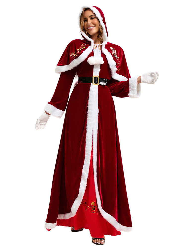 Sexy Lingerie Christmas Costume – Santa Claus Red Gown with Hooded Cape