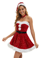 Sexy Lingerie Christmas Sequin Strapless Dress – Sparkly Santa Party Outfit for Womenz
