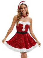 Sexy Lingerie Christmas Sequin Strapless Dress – Sparkly Santa Party Outfit for Womenz