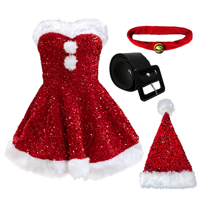 Sexy Lingerie Christmas Sequin Strapless Dress – Sparkly Santa Party Outfit for Womenz
